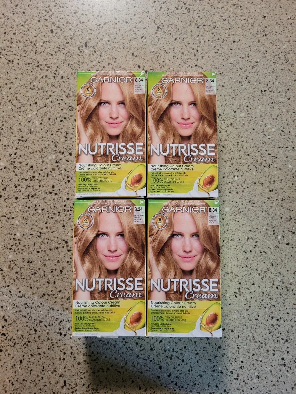 (4) GARNIER Nutrisse Cream Permanent Hair Color Dye 8.34 MEDIUM HONEY BLONDE